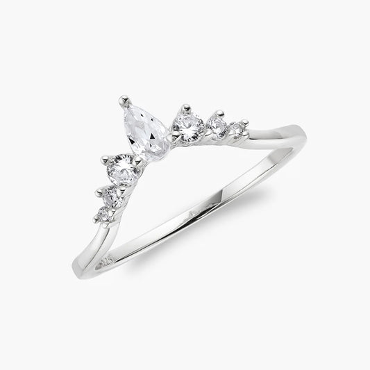 Ricady Jewel Pear & Round Cluster Ring, 925 Sterling Silver Cubic Zirconia Curved Band for Women, Size 4-10