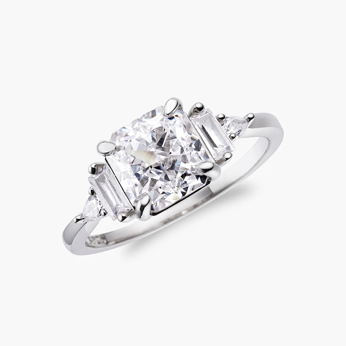 Ricady Jewel Cushion-Cut Center Stone Statement Ring, 925 Sterling Silver Cubic Zirconia Accent Band for Women, Size 4-10