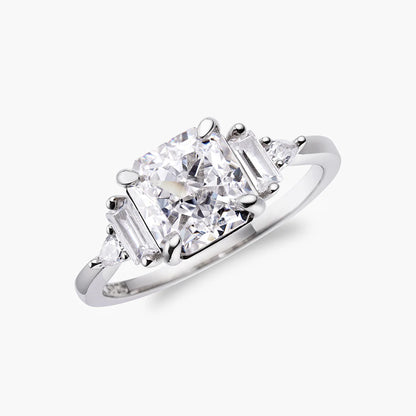 Ricady Jewel Cushion-Cut Center Stone Statement Ring, 925 Sterling Silver Cubic Zirconia Accent Band for Women, Size 4-10