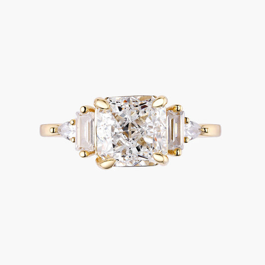 Ricady Jewel Cushion-Cut Center Stone Statement Ring, 925 Sterling Silver Cubic Zirconia Accent Band for Women, Size 4-10