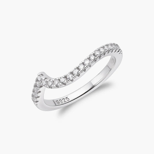 Ricady Jewel 925 Sterling Silver Curved Open-Band Ring, Cubic Zirconia Pavé Stacking Band for Women, Adjustable Fit