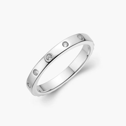 Ricady Jewel Textured Band Ring, 925 Sterling Silver with Hidden Cubic Zirconia, Stackable Minimalist Ring for Women, Size 4-10