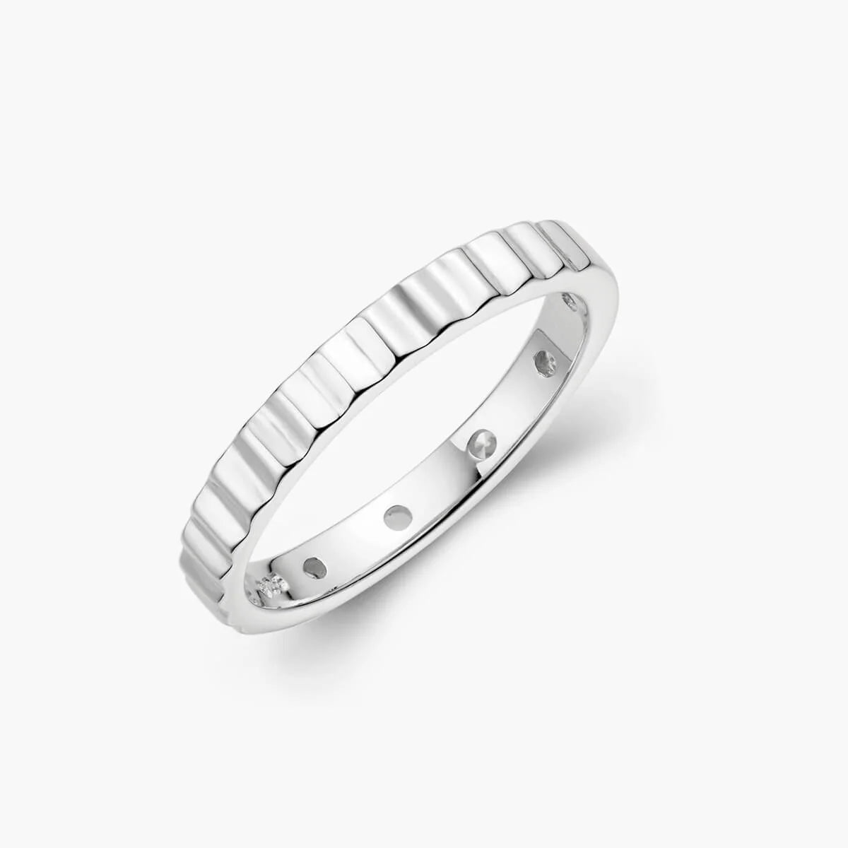 Ricady Jewel Textured Band Ring, 925 Sterling Silver with Hidden Cubic Zirconia, Stackable Minimalist Ring for Women, Size 4-10