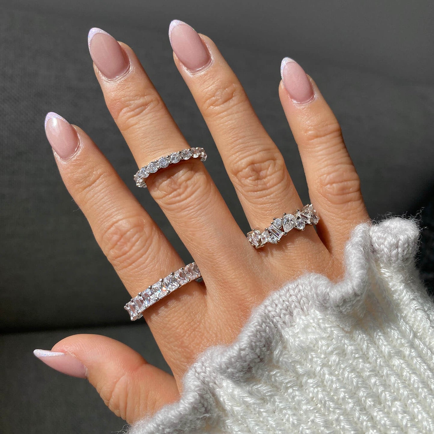 Ricady Jewel Mixed-Cut Cubic Zirconia Statement Ring, 925 Sterling Silver Band for Women, Size 4-10
