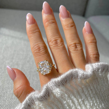 Ricady Jewel Cushion-Cut Center Stone Accent Ring, 925 Sterling Silver Cubic Zirconia Statement Band for Women, Size 4-10