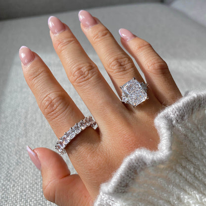 Ricady Jewel Cushion-Cut Center Stone Accent Ring, 925 Sterling Silver Cubic Zirconia Statement Band for Women, Size 4-10