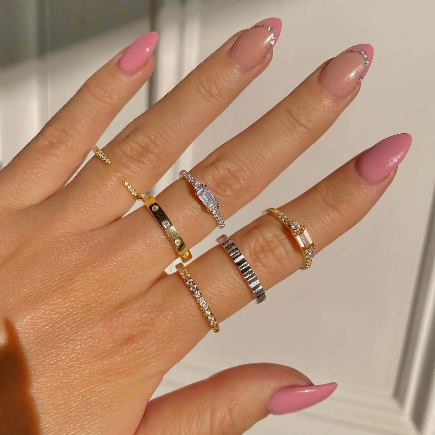 Ricady Jewel Textured Band Ring, 925 Sterling Silver with Hidden Cubic Zirconia, Stackable Minimalist Ring for Women, Size 4-10