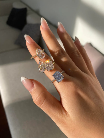 Ricady Jewel Dual-Stone Statement Ring, 925 Sterling Silver Crushed Ice Cubic Zirconia Band for Women, Size 4-10