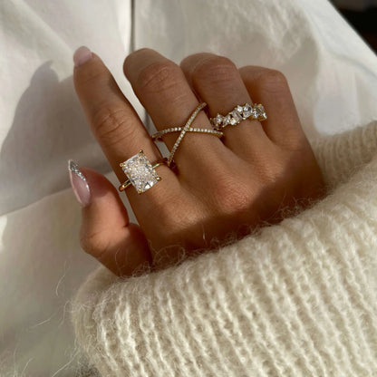 Ricady Jewel Mixed-Cut Cubic Zirconia Statement Ring, 925 Sterling Silver Band for Women, Size 4-10