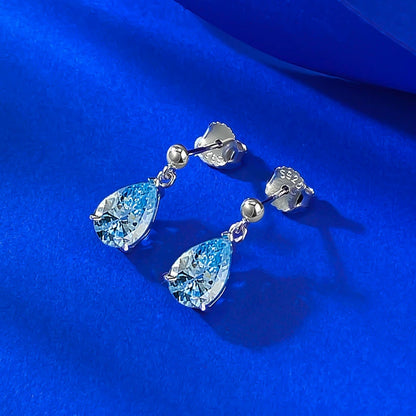 S925 Silver Sea Blue Teardrop Earrings | 7x10mm Gemstone Earrings for Women