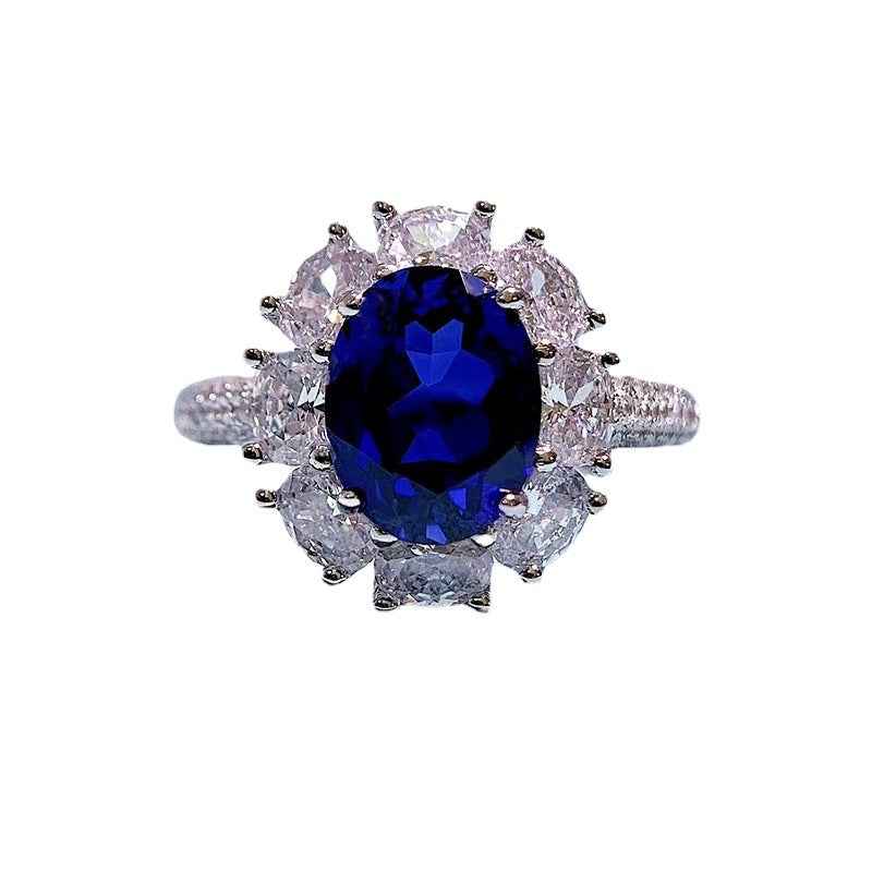 S925 Sterling Silver Ring | Sapphire-Like Oval CZ, Creative Luxury Design