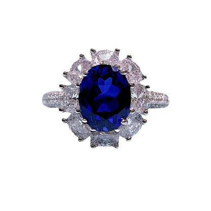 S925 Sterling Silver Ring | Sapphire-Like Oval CZ, Creative Luxury Design