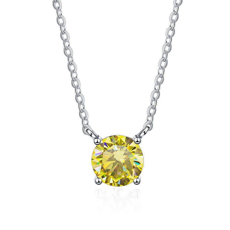 S925 Sterling Silver 1 Carat Moissanite Necklace - Women's Light Luxury 4-Claw PT950 Plated Collar Chain