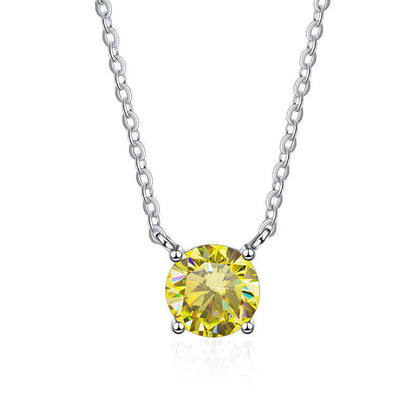 S925 Sterling Silver 1 Carat Moissanite Necklace - Women's Light Luxury 4-Claw PT950 Plated Collar Chain
