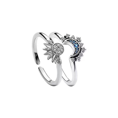 Celestial Sun & Moon Stackable Rings - Adjustable Couple Rings for Women, Fashion Design