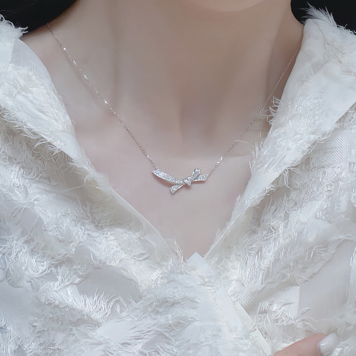 Women's Bow Moissanite Necklace - Premium Craft Full Diamond Dainty Design