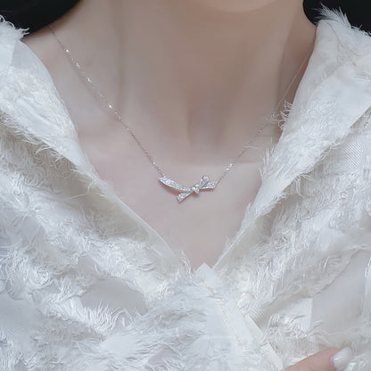 Women's Bow Moissanite Necklace - Premium Craft Full Diamond Dainty Design