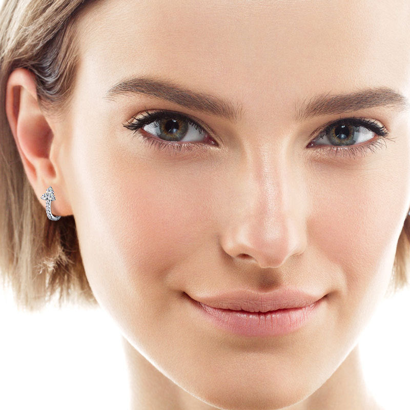 Moissanite Clover Huggie Hoop Earrings in Sterling Silver for Women — Graceful Elegance