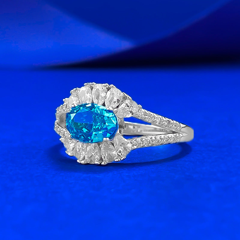925 Silver 5*7mm Aquamarine Cabochon Ring - Chic Minimalist Style