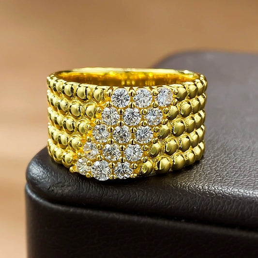 S925 Silver Gold-Plated Beaded Ring for Women - Minimalist & Elegant