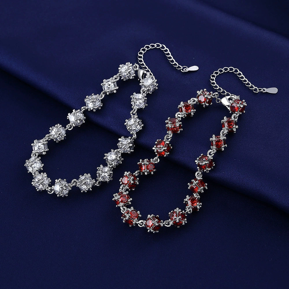 Handmade Red Gemstone Glass Bead Bracelet for Women
