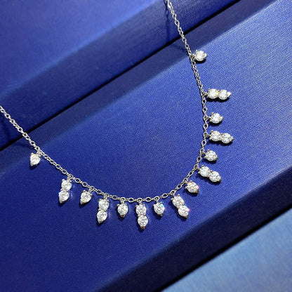 925 Sterling Silver Tassel Necklace - Dainty Cubic Zirconia Collar, Luxury & Stylish