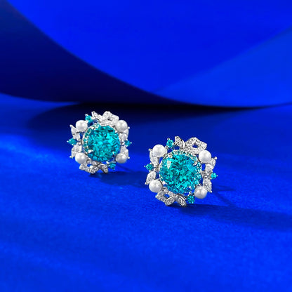 1ct Paraiba & Pearl Stud Earrings | Ricady Jewel S925 Silver, Lavender Tree, Elegant