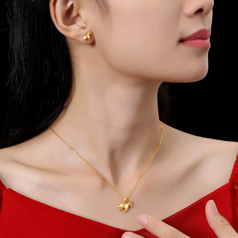 925 Silver Horse & Unicorn Pendant Necklace - Dainty Collar with Light Effect