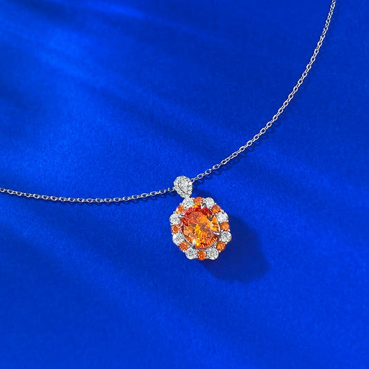 S925 Silver Fanta Orange Bubble Oval Pendant Necklace, European & American INS Style