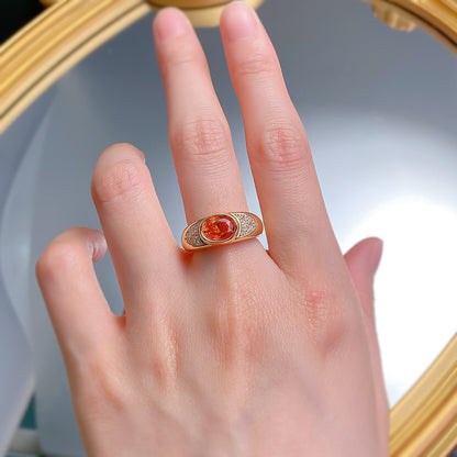 Women's S925 Silver Plated Gold Ring | Sunset Orange Ice-Cut Chunky Design