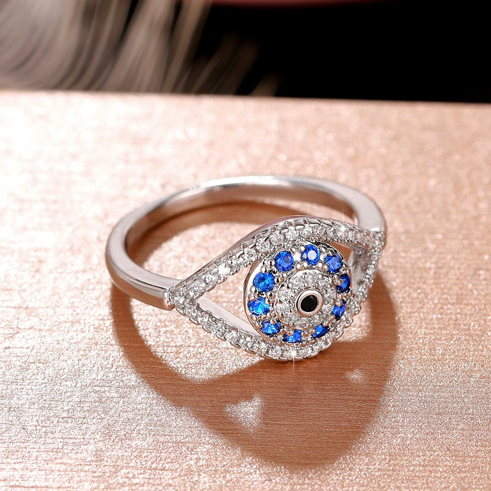 Ricady Jewel Evil Eye Ring - Unique Design Zircon Statement Band