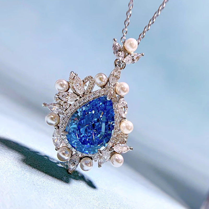 925 Sterling Silver Pear 11x15mm Aquamarine Pendant Necklace for Women - Versatile