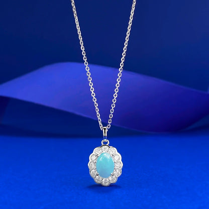 S925 Silver 6*9mm Oval Blue Sea Sediment Stone Pendant - Ricady Jewel Sweet Romantic Style