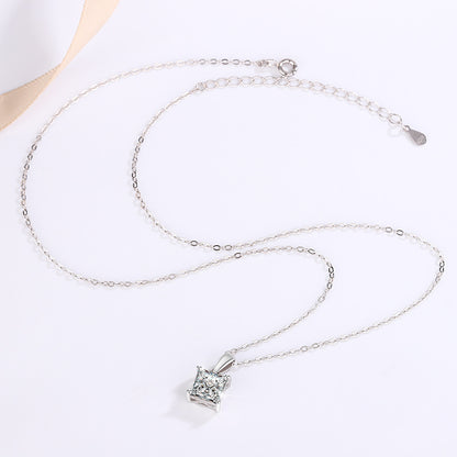 Ricady Jewel S925 Sterling Silver 4-Prong Princess Cut Moissanite Pendant - Women's Versatile High-End Clavicle ChainHigh-End Clavicle Chain