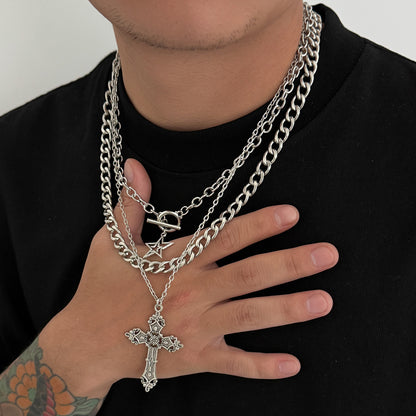 Layered Geometric Pendant Necklace - European Men's Fashion