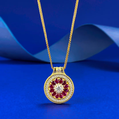 S925 Silver Chinese Compass Necklace, Double-Sided Lucky Charm, Gold Chain