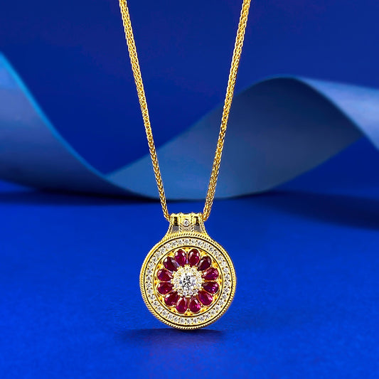 S925 Silver Chinese Compass Necklace, Double-Sided Lucky Charm, Gold Chain
