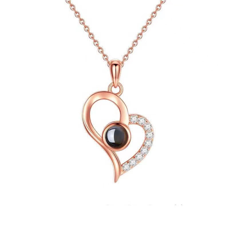 S925 Silver Projection Heart Necklace - 100 Languages "I Love You"