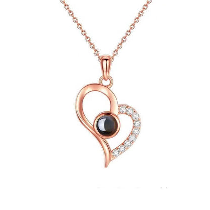 S925 Silver Projection Heart Necklace - 100 Languages "I Love You"