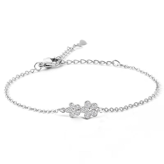 Double Flower Chain Bracelet in Sterling Silver for Women — Everyday Bloom