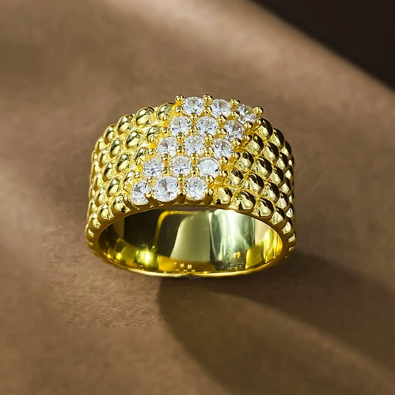 S925 Silver Gold-Plated Beaded Ring for Women - Minimalist & Elegant