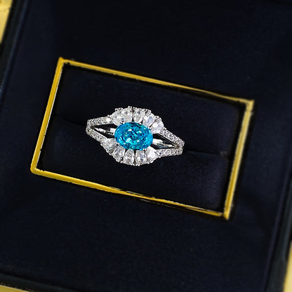 925 Silver 5*7mm Aquamarine Cabochon Ring - Chic Minimalist Style