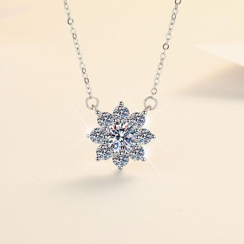S925 Silver Sunflower Pendant Necklace - 18K Plated Clavicle Chain with Moissanite, Luxury Fashion Jewelry