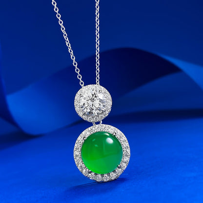 Ricady Jewel S925 Silver Imperial Green Chalcedony Necklace - Cabochon Pendant