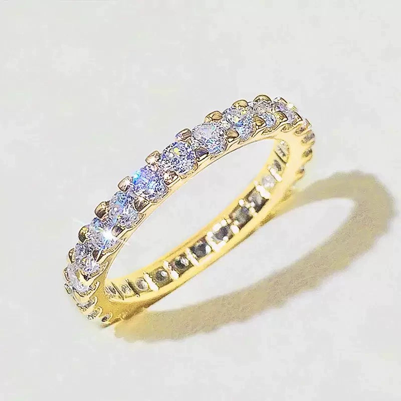Ricady Jewel – Women's Single Row Pave Cubic Zirconia Ring, Minimalist Stackable Band in Rose Gold & Silver-Tone
