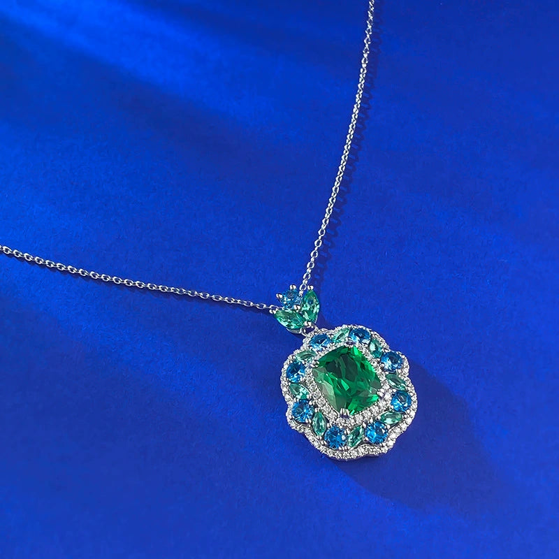 Ricady Jewel S925 Silver Necklace - 9x11mm Simulated Green Tourmaline, Secret Garden