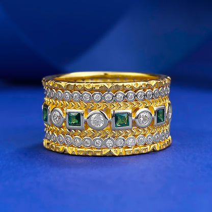 925 Silver Green Square Cubic Zirconia Ring - Eternity Band Style