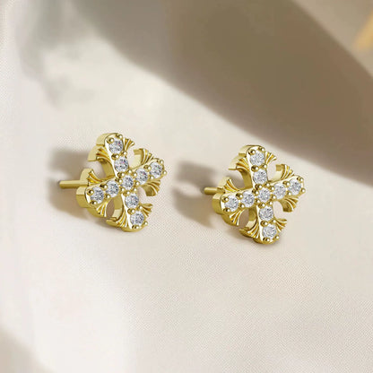 Luxury Micro Pavé Zircon Cross Stud Earrings for Women, Minimalist Everyday Elegance