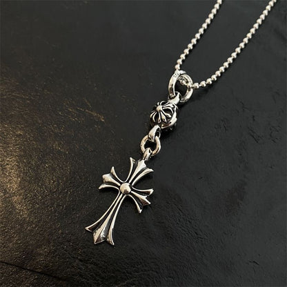 Cross Pendant Pearl Beaded Necklace in 925 Sterling Silver