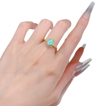 S925 Sterling Silver Gold-Plated Opal Ring | Dreamy Blue, Royal Court Style